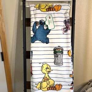 Sesame Street Plush Throw Blanket Cookie Monster Big Bird 50x60 Striped NWT